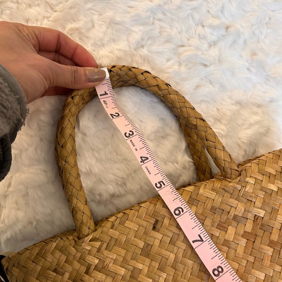 Woven Straw & Navy Grid Tote Bag with Rust Accent - Picture 9 of 12